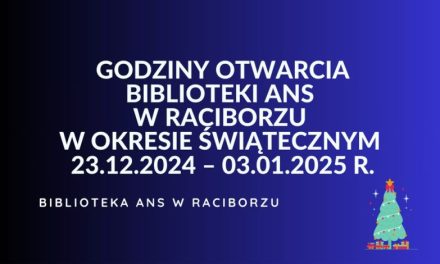 Godziny otwarcia Biblioteki ANS w Raciborzu w okresie świątecznym