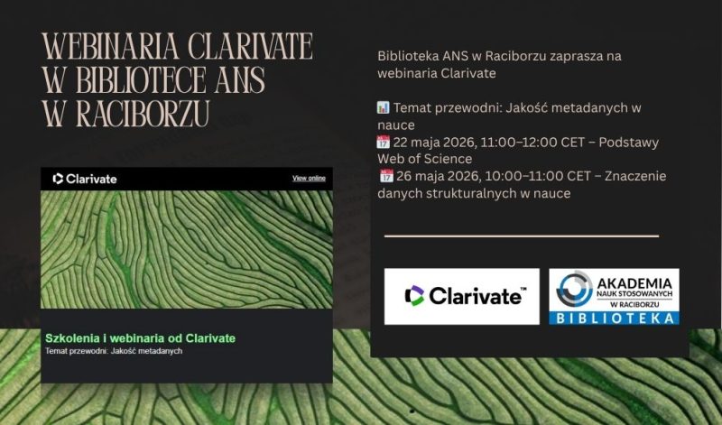 Webinaria Clarivate w Bibliotece ANS w Raciborzu